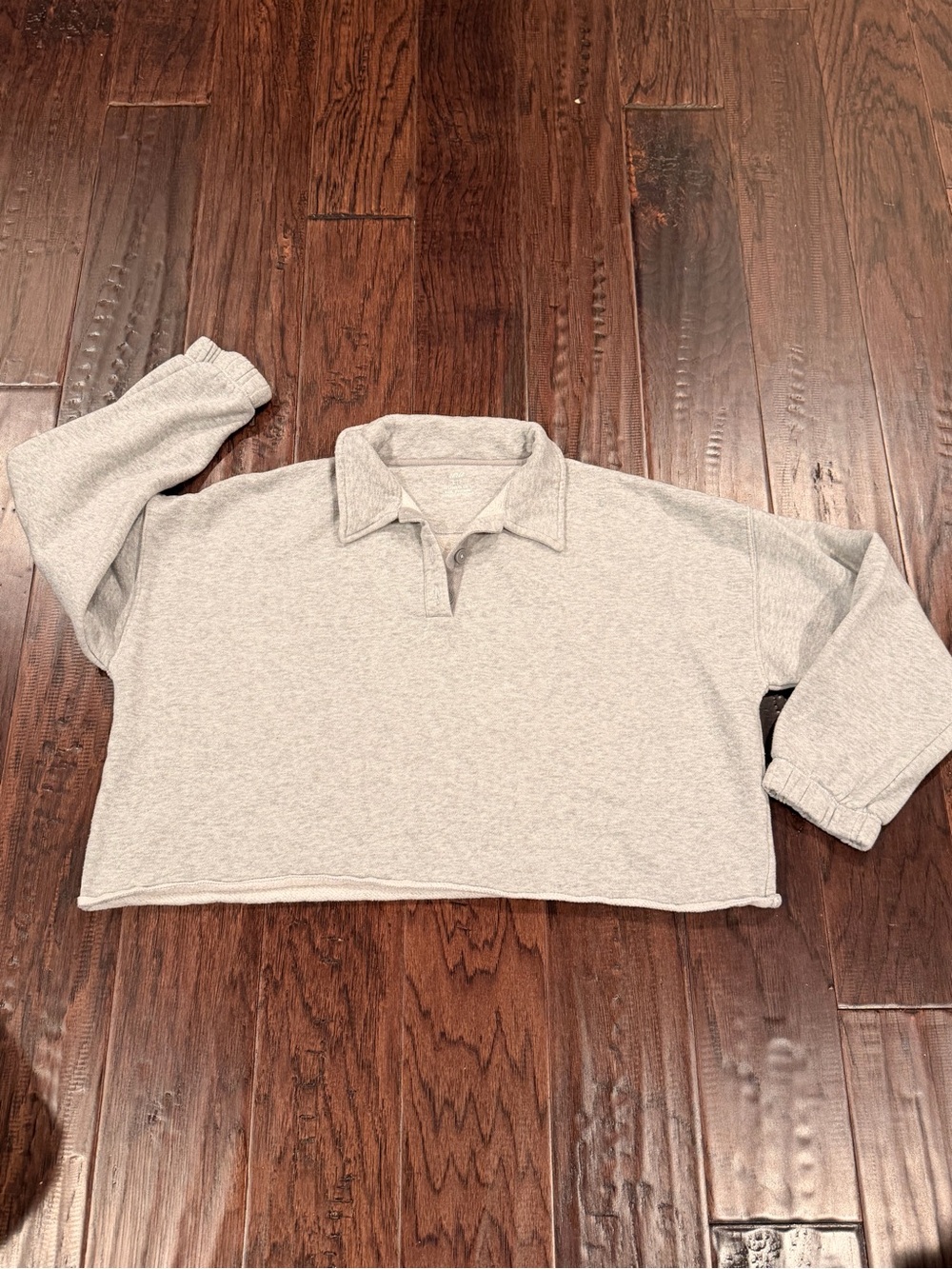 aerie Heather Gray cropped Pullover with Polo Collar